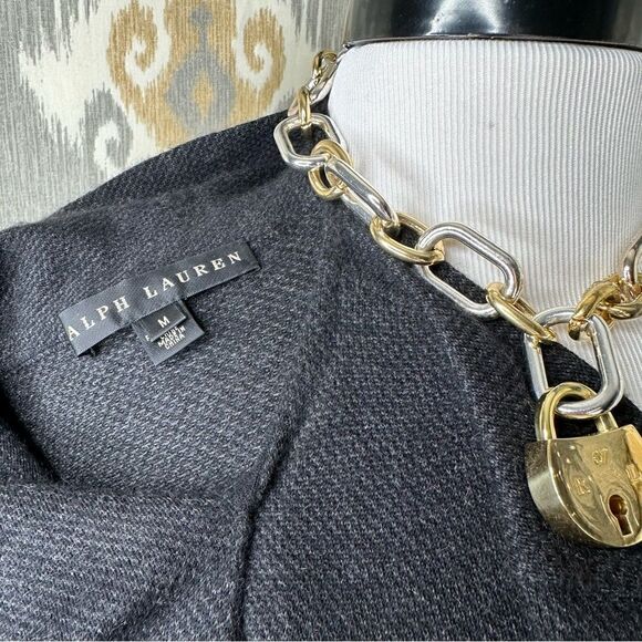 Ralph Lauren ~ Charcoal Cashmere Silk Bow Neck Pinpoint Knit Jersey Sheath Dress - Picture 3 of 16